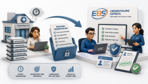 Healthcare practice outsourcing provider credentialing to Easy Billing Services for faster enrollment, verification, compliance, and payer approval.